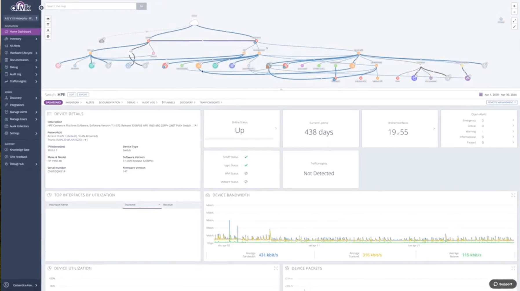 Auvik App Network map